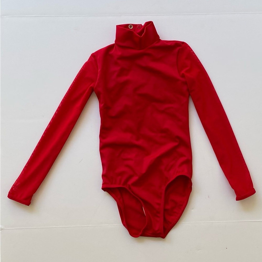 Balera Red Power Mesh Long Sleeve Leotard Dance Costume Dancewear